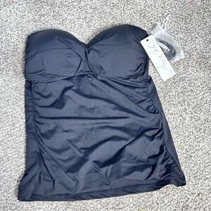 Anne Cole Black Swim Bikini Top Tankini Ruched Sided Built in Bra size M NEW